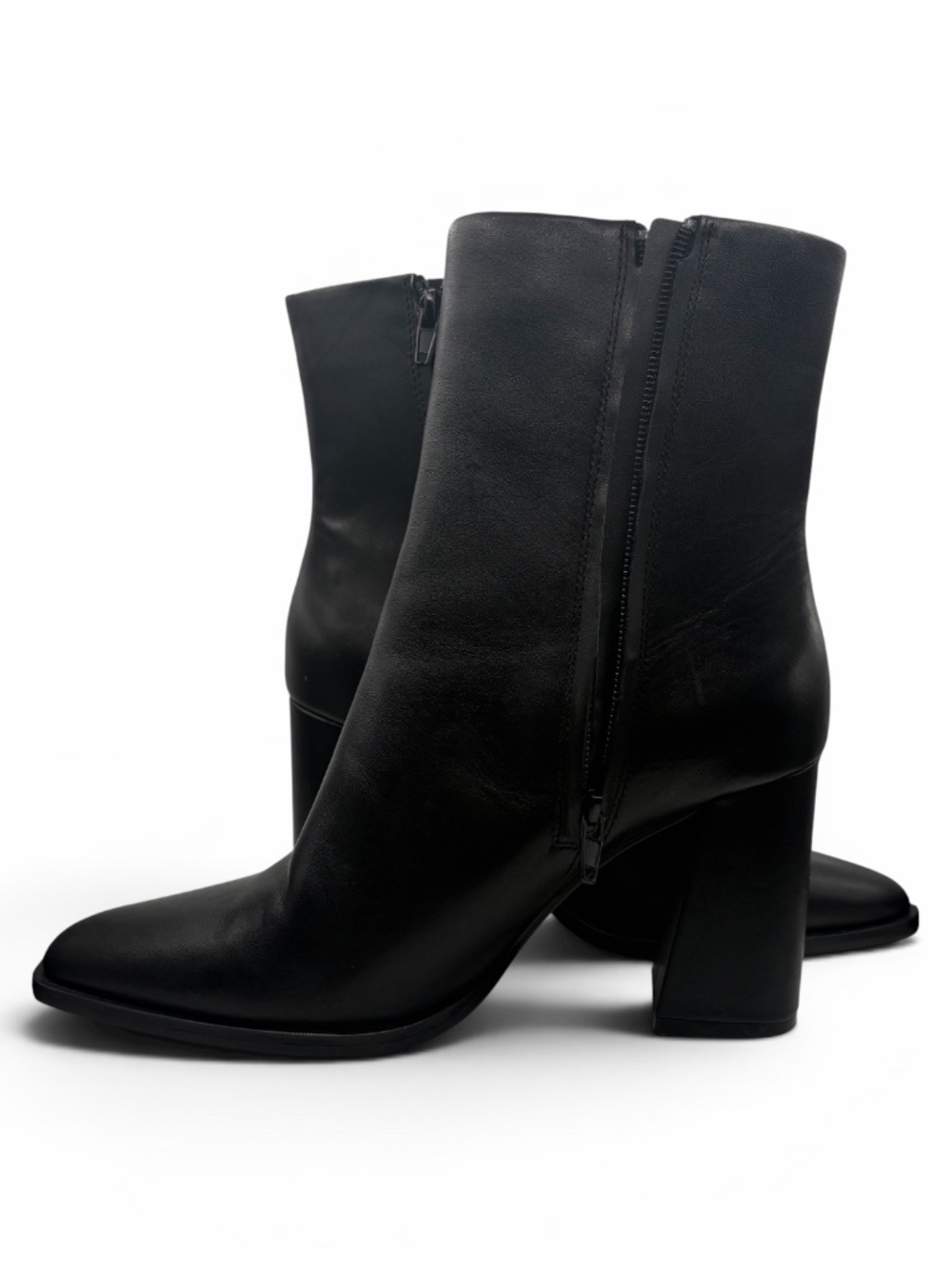 Zara  Block Heel Ankle Boot Black Leather Side Zipper Enclosure - Picture 4 of 7